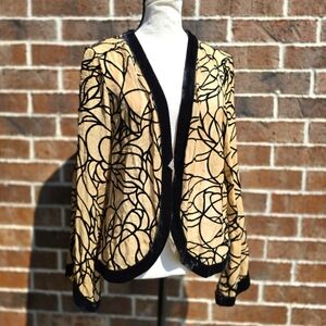 Aris Vuntage Black Floral on Tan Women's Blazer 100% Silk